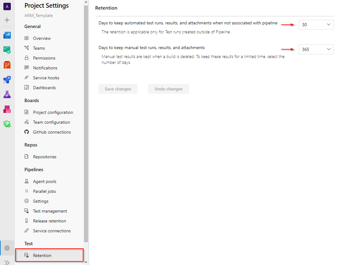 manual tests retention policies