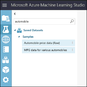 Localize o conjunto de dados de automóvel e arraste-o para a tela do experimento