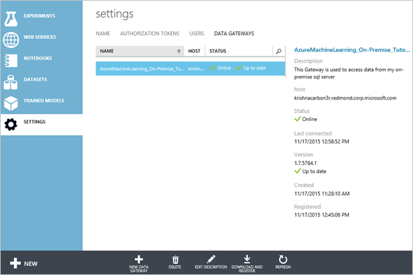 Configurações do gateway