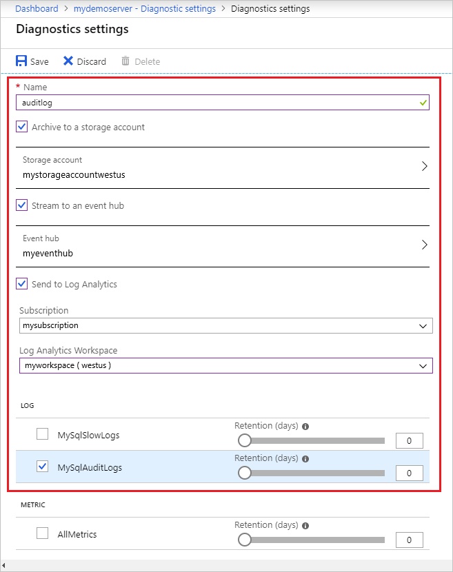 Configure diagnostic setting