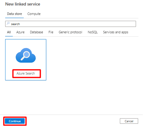 Captura de tela mostrando como escolher uma nova pesquisa vinculada no Azure Data Factory para importar do Snowflake.