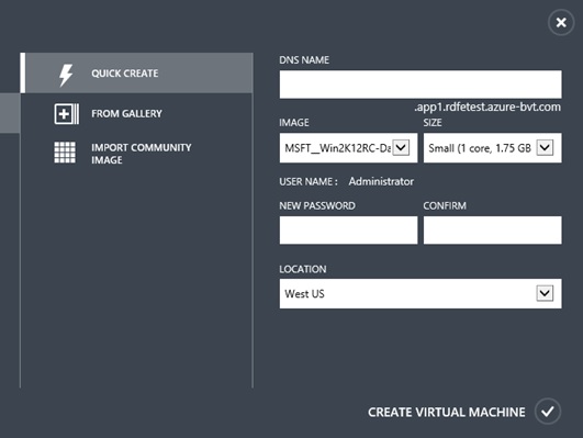 Windows Azure Pack Quick Create (Global Add Menu)