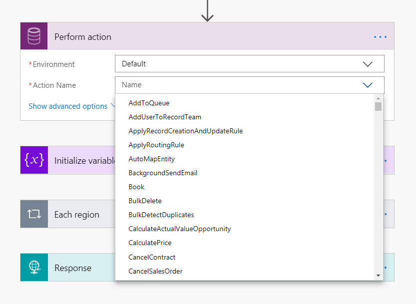 Flow calling Common Data Service actions