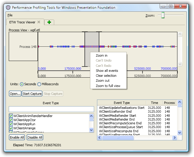 Trace View main window with event log