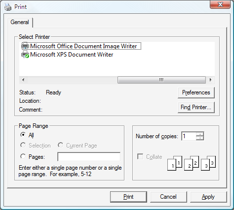 Print dialog box