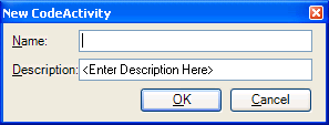 New CodeActivity dialog box