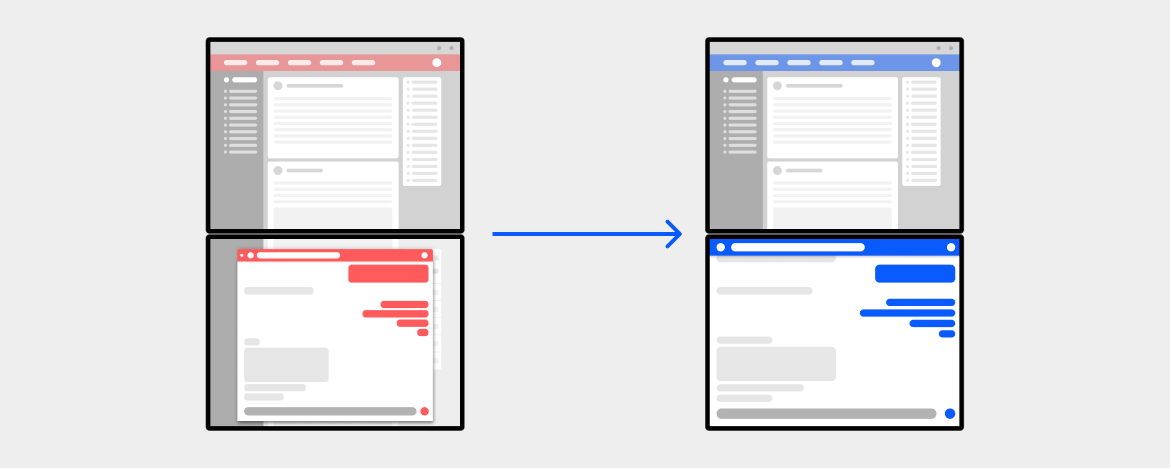 overlaid UI vs dual-screen layout with horizontal seam