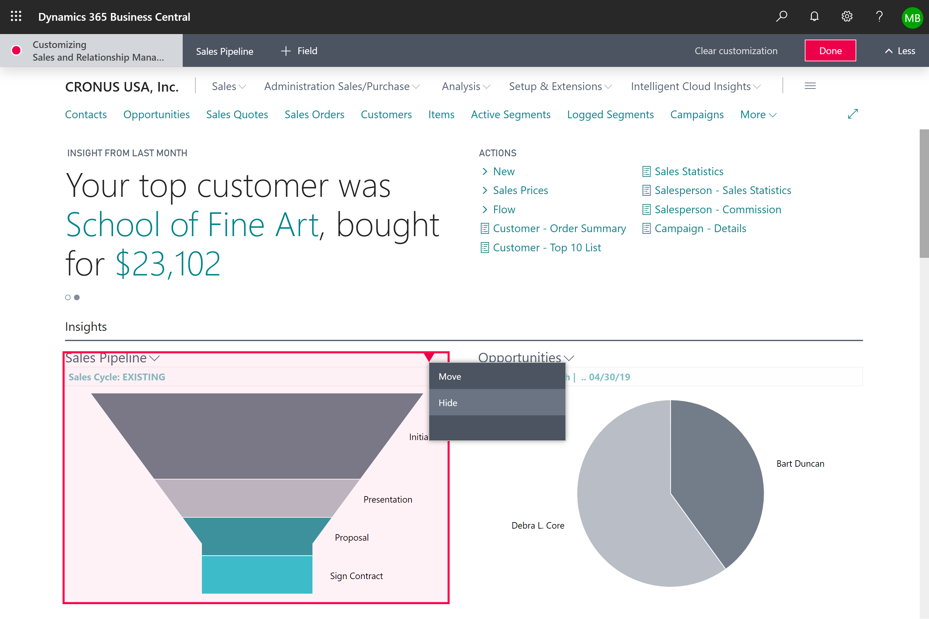 Customizing the sales and relationship manager profile directly in the UI