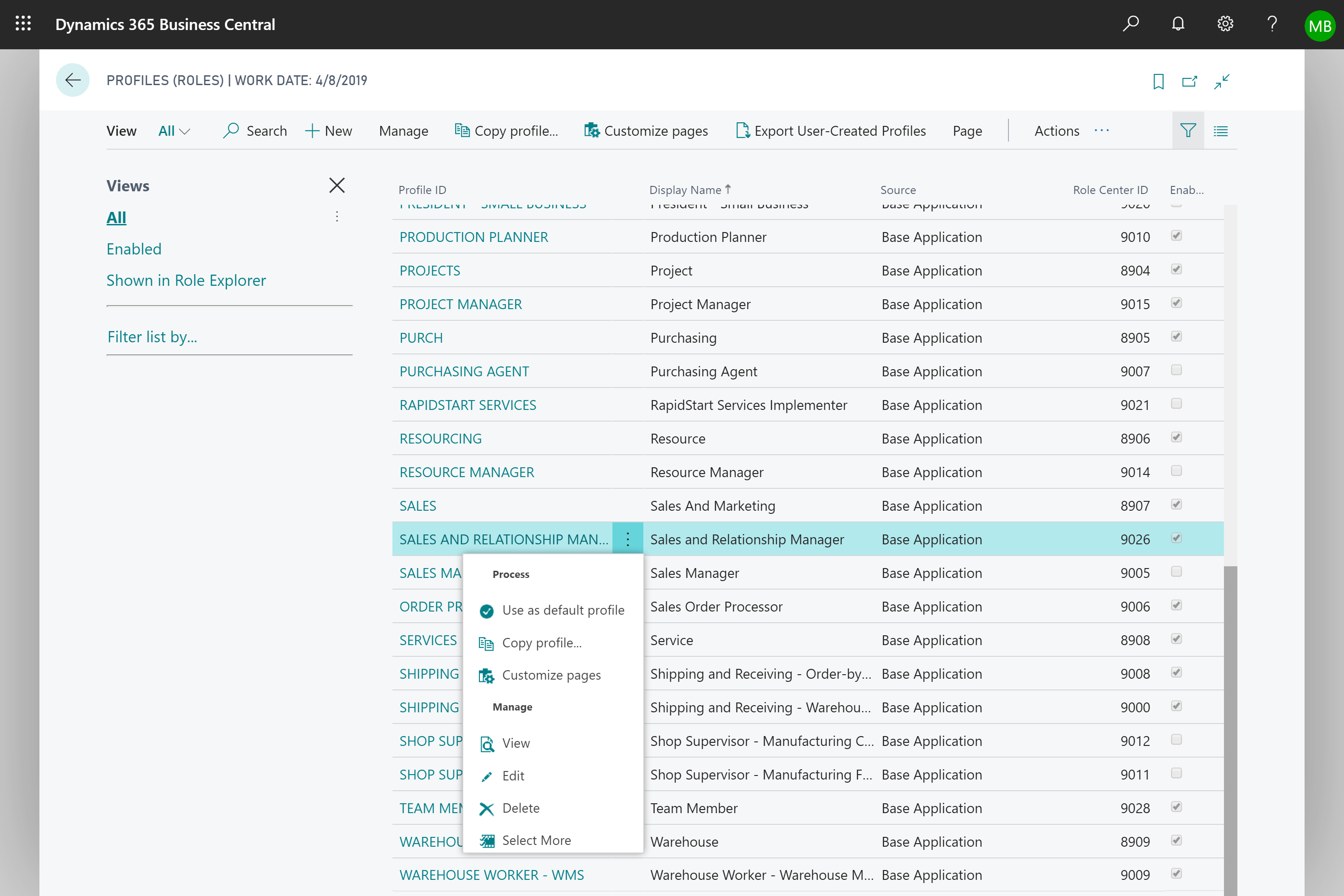 A variety of profiles shown in the profiles list page