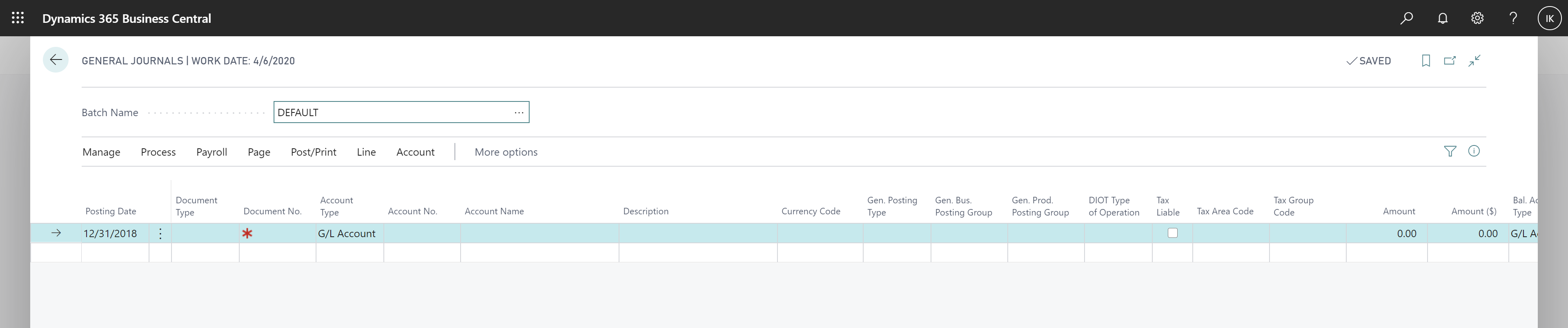 Shows Document Number on general journal line with mandatory asterisk