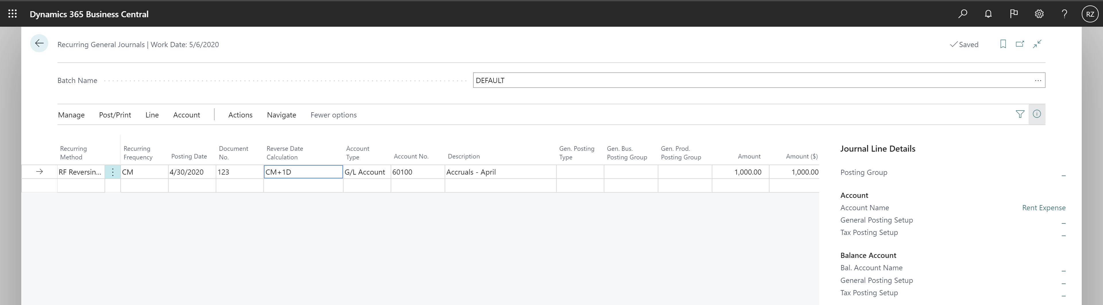 Shows Recurring General Journals with Reverse Date Calculation