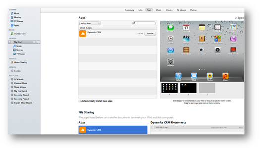 iTunes File Sharing Dynamics CRM