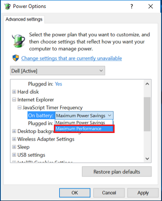 Internet Explorer power options