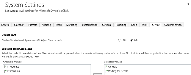 Pause SLA tracking in System Settings