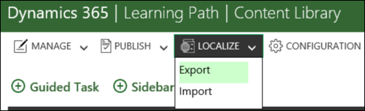 Botão Exportar no menu Localização do Roteiro de Aprendizagem