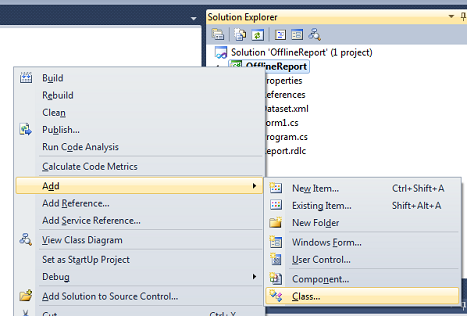 Visual Studio 2010, Add a Class to a solution