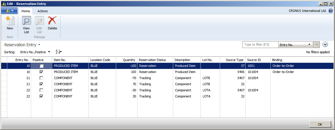 Order tracking entries in Reservation Entry table