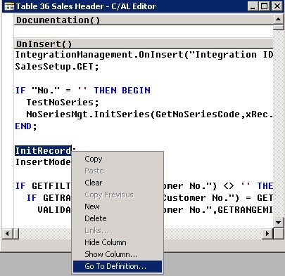 Go To Definition from user function in C/AL Editor