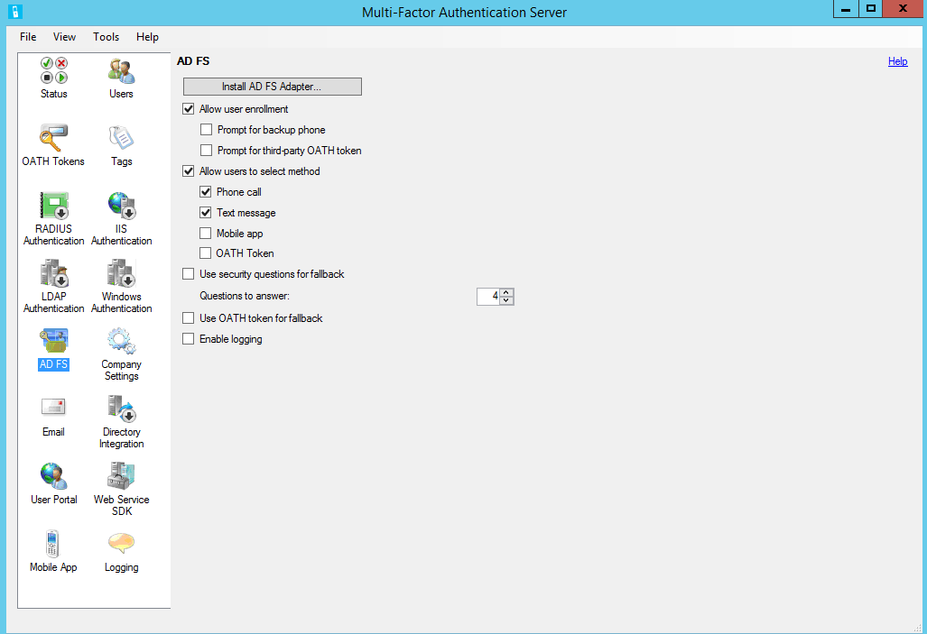 Install the ADFS Adapter from the MFA Server console