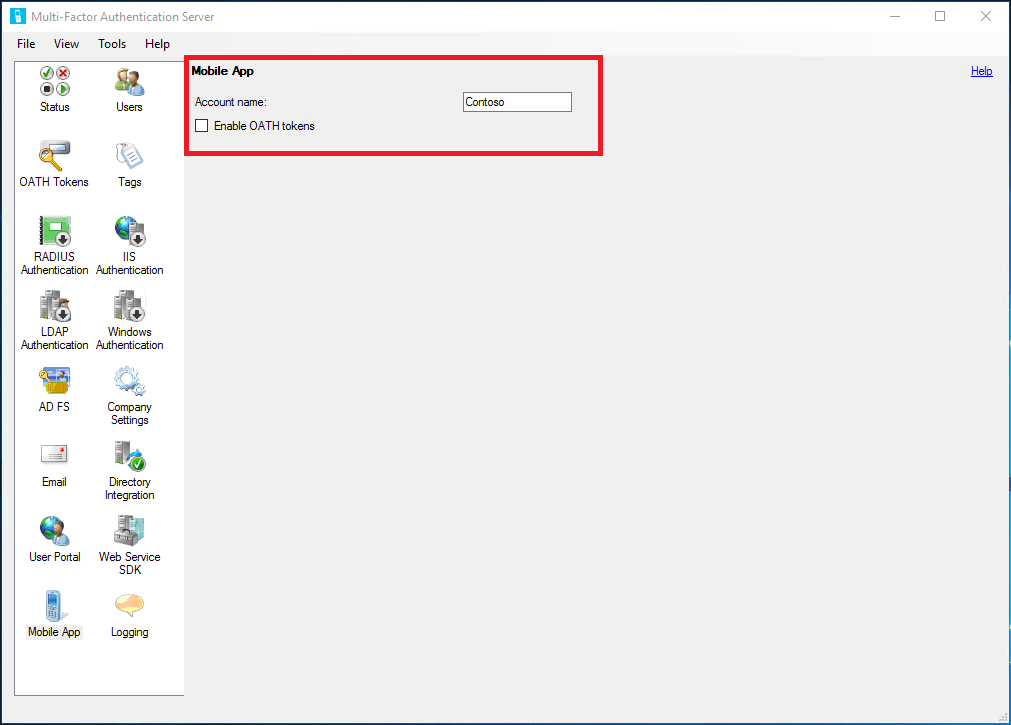 MFA Server configuration Mobile App settings