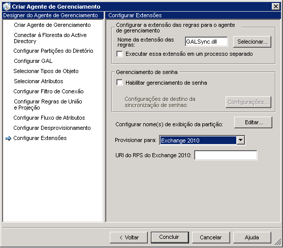 Provisionamento do Agente de Gerenciamento do Exchange 2010