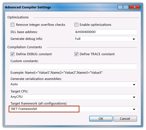 Advanced Compiler Settings dialog box