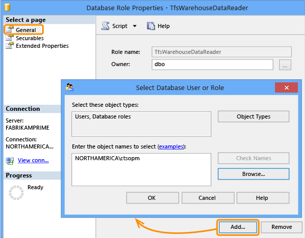 Add member to Tfs_Analysis data reader role