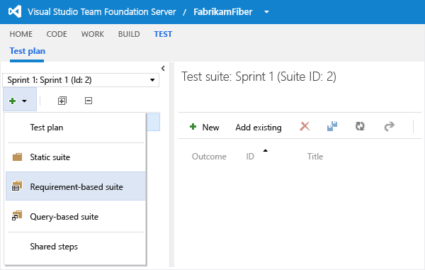 New button in the test plan explorer pane