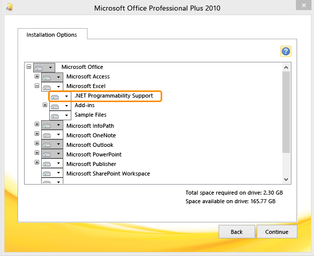 Install .NET Programmability Support option