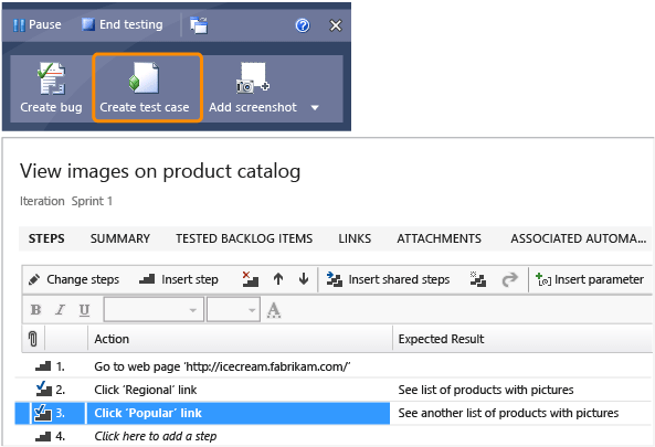 Criar um caso de teste de gravação ação