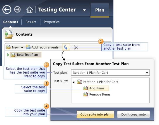 Copiar conjuntos de testes em outro plano de teste