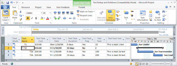 Custom field rollup values in a summary task