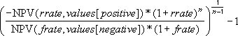 Formula for MIrr method