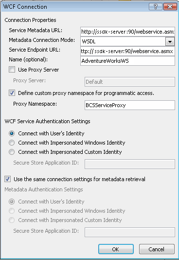 WCF Connection dialog