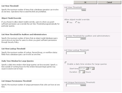 Setting the query size threshold