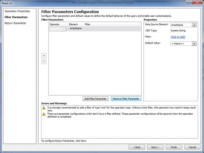 Defining filters for the Read List operation