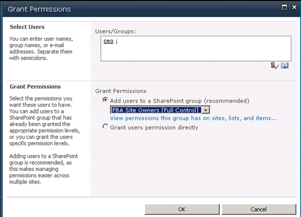 Granting ceo full-control permission