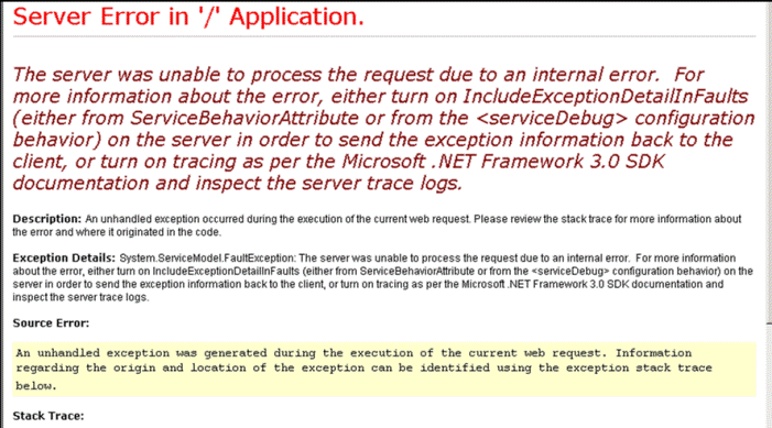 Unhandled exception error