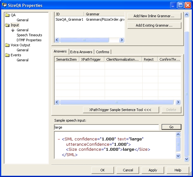 SizeQA Properties with returned SML