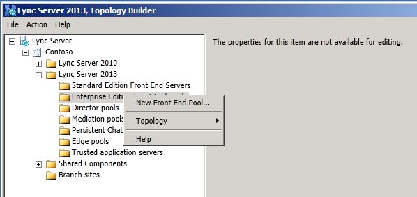 Submenu de seleção do conjunto de servidores do Topology Builder