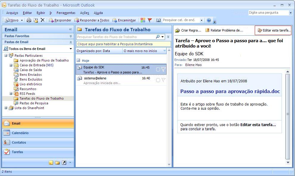 Tarefas de fluxo de trabalho do Office SharePoint Server 2007