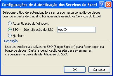 Caixa de diálogo de configurações de autenticação dos Serviços do Excel