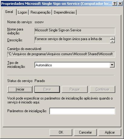 Configurações de propriedades de serviço de logon único