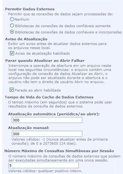 Plano de conexão de dados externa de Serviços do Excel