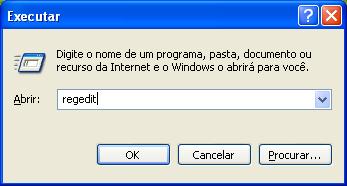 Serviços do Excel - tela de regedit