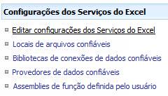 Configurações de conexão de dados dos Serviços do Excel