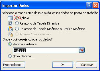 janela Importar Configuração de Dados