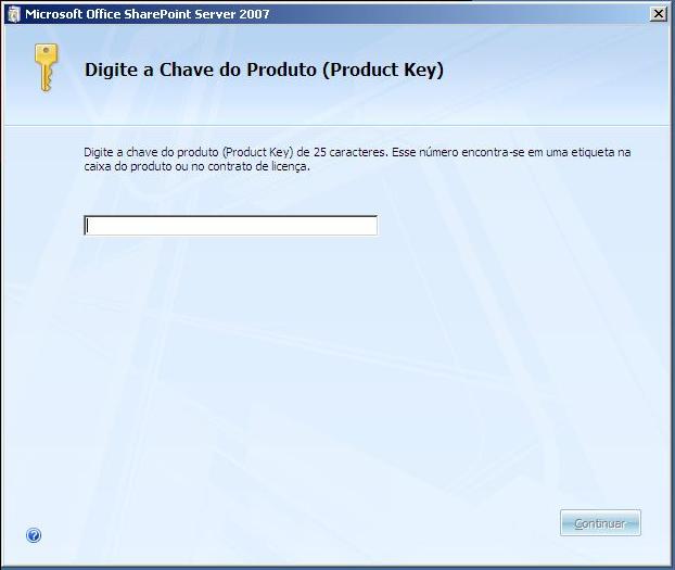 Assistente de Instalação - Digite sua chave do produto (Product Key)