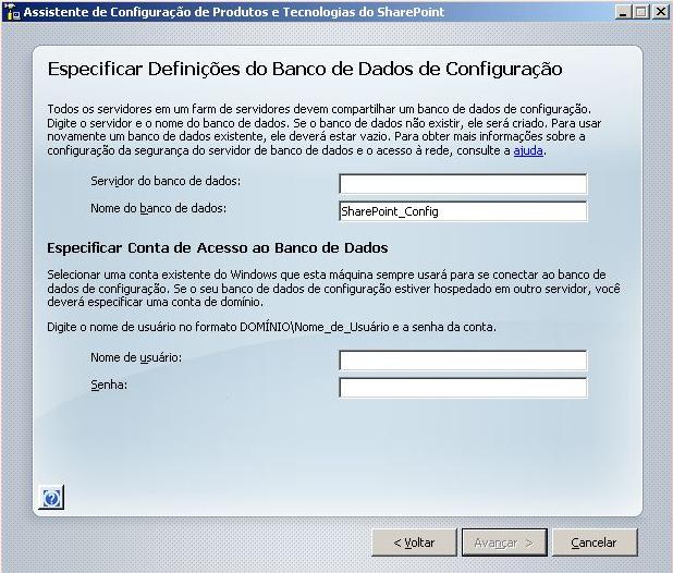 Banco de dados de configuração do Assistente de Configuração