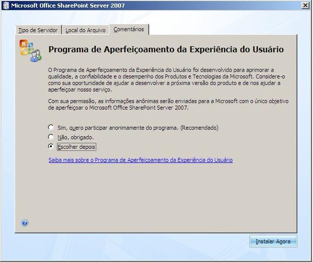 Assistente de Instalação - Aperfeiçoamento da Experiência do Usuário